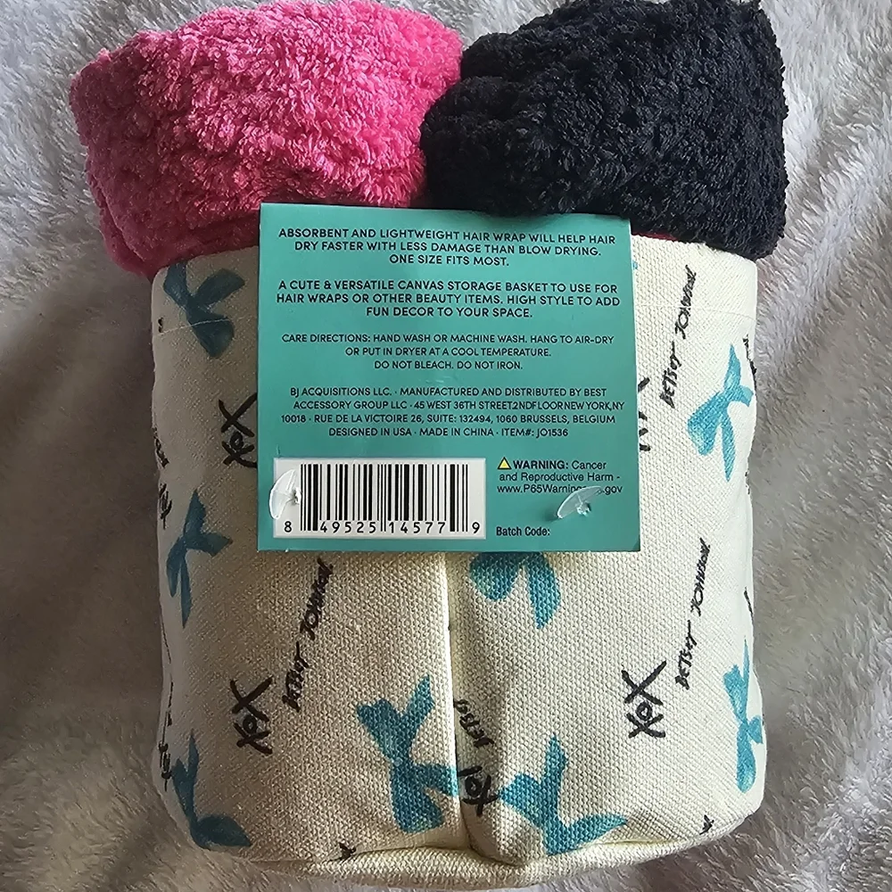 Betsey Johnson 4-Pack Plush Hair Wraps W/ basket